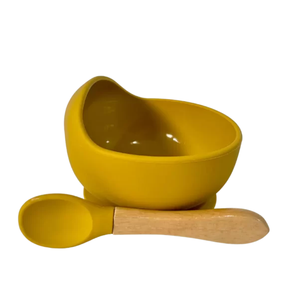 Silikbaby - Cuenco con Cuchara de Silicona con Ventosa color amarillo